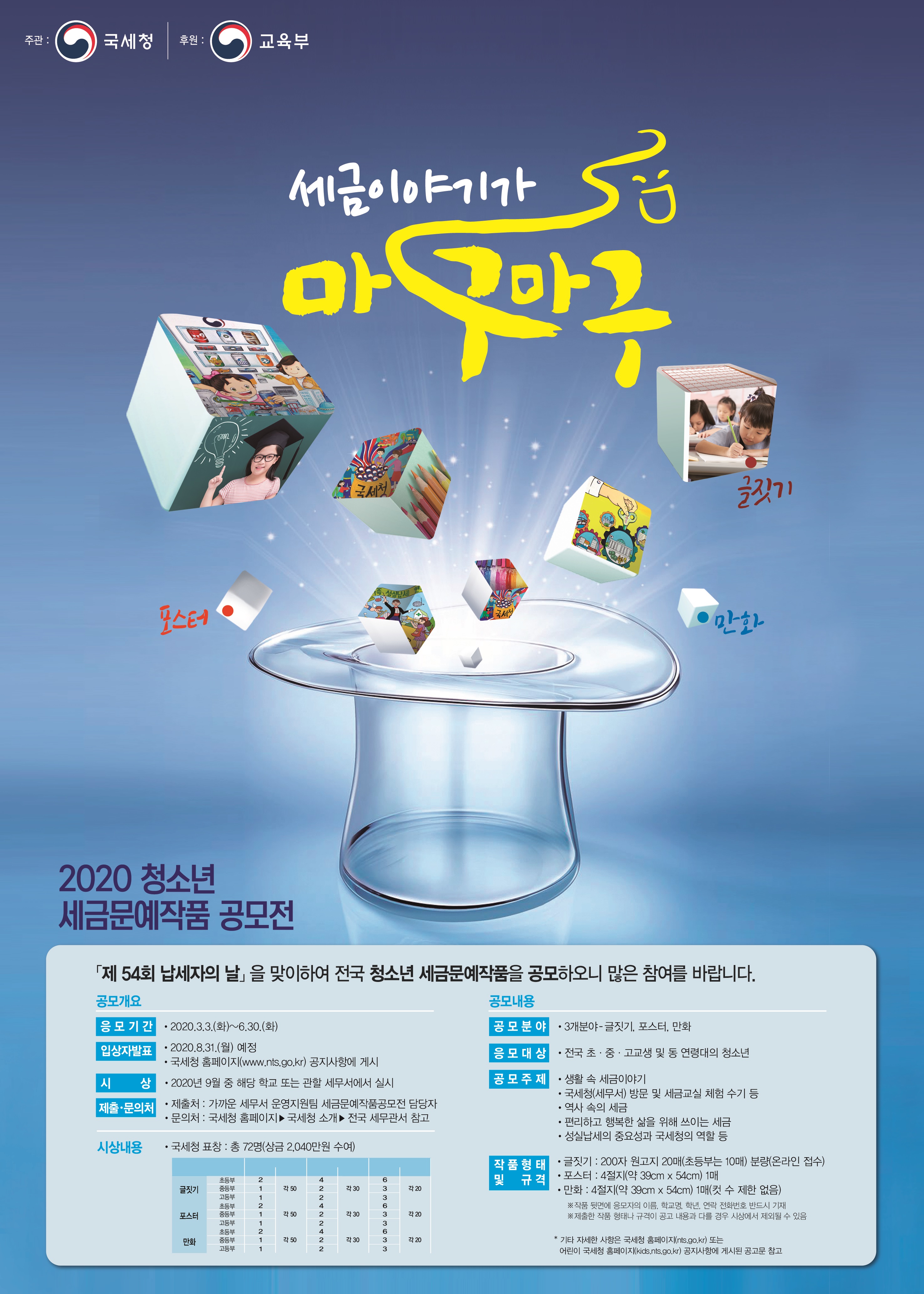 2020 청소년 세금문예작품 공모전 포스터